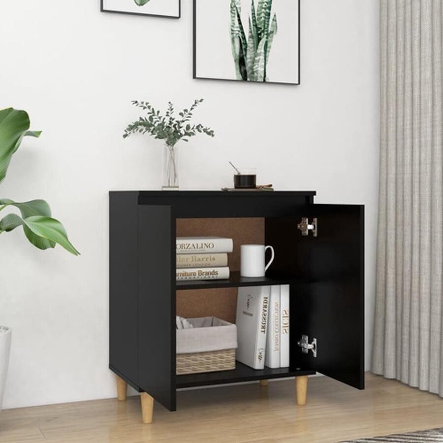 The Living Store Dressoir met houten poten 60x35x70 cm bewerkt hout zwart Dressoir Scandinavisch Design Black Furniture Side Table Living Room Furniture
