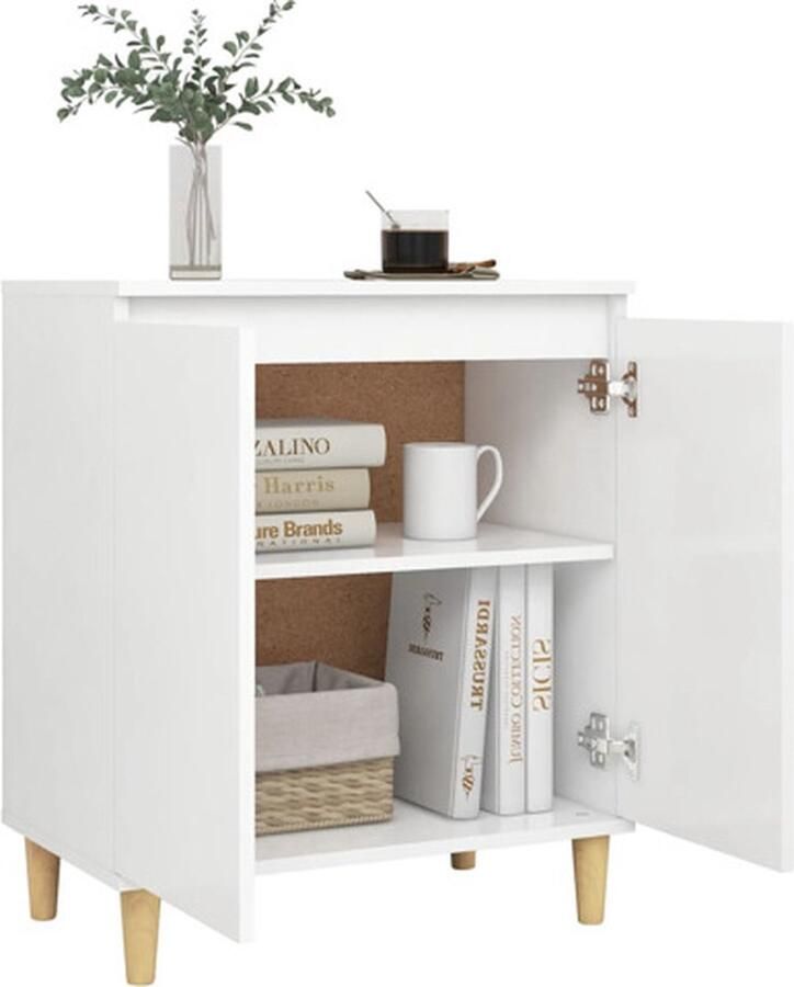 The Living Store Dressoir met massief houten poten 60x35x70 cm bewerkt hout wit Dressoir Scandinavisch Design Wit Dressoir Opbergmeubel Salontafel - Foto 2