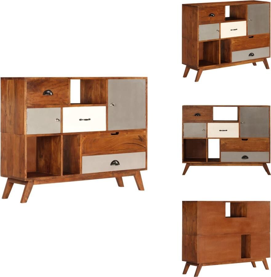 The Living Store Dressoir 115x35x86 cm massief acaciahout Retro Dressoir Vintage Kast Salontafel Tv Tafel