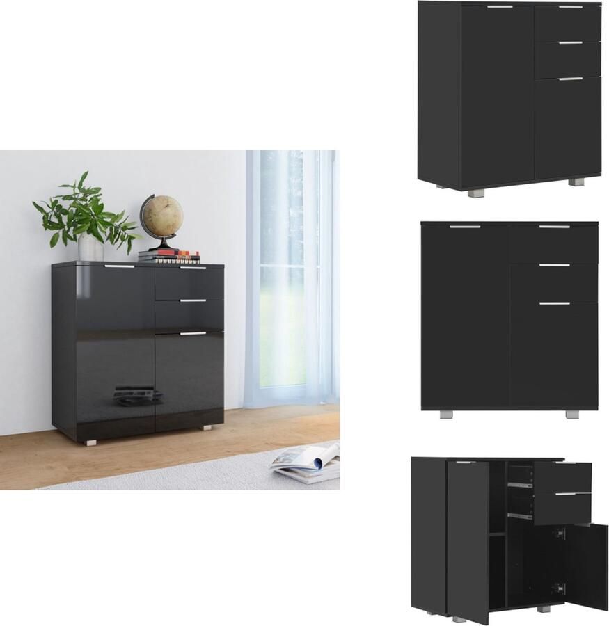 VidaXL Dressoir Dressoirs Zijkast Zijkasten Dressoir 71x35x80 cm spaanplaat hoogglans zwart