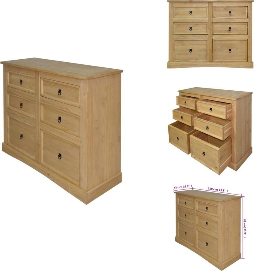 VidaXL Dressoir Dressoirs Zijkast Zijkasten Dressoir Mexicaans grenenhout Corona-stijl 130x48x104 cm