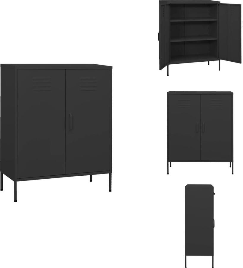 The Living Store Opbergkast Zijkast 80 x 35 x 101.5 cm Antraciet Staal Verstelbare Schappen Opslagkast Sidekast Zgn Dressoir Metalen Kast Antraciet Kleur - Foto 3