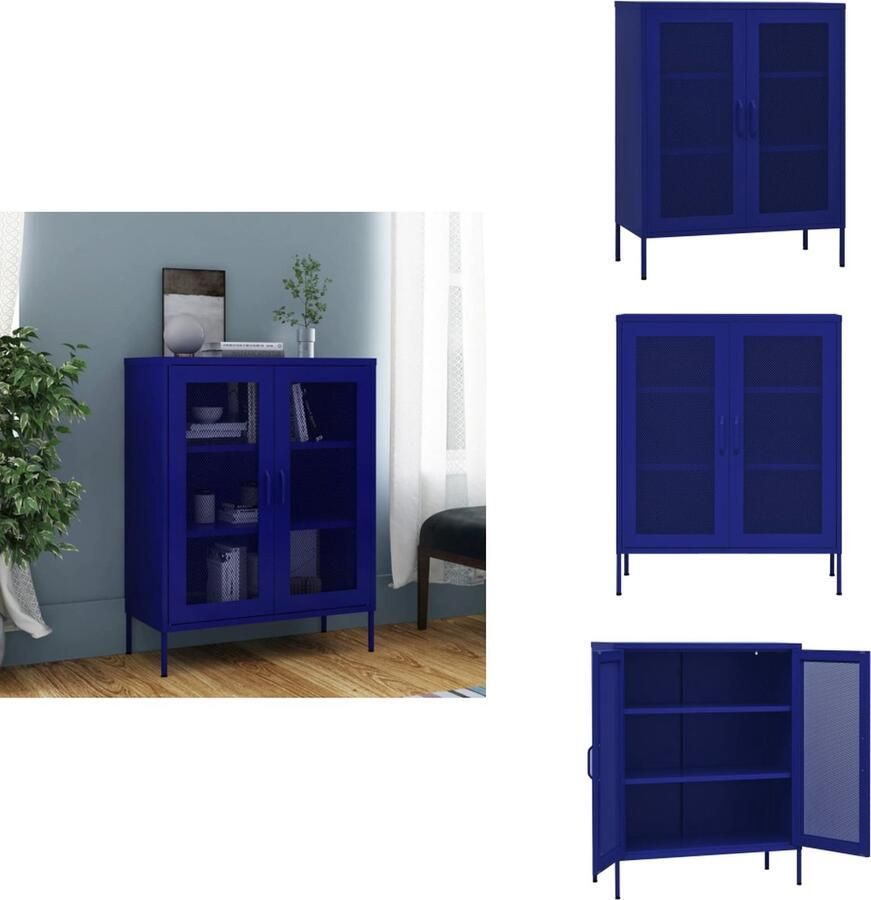 VidaXL Dressoir Dressoirs Zijkast Zijkasten Opbergkast 80x35x101-5 cm staal marineblauw