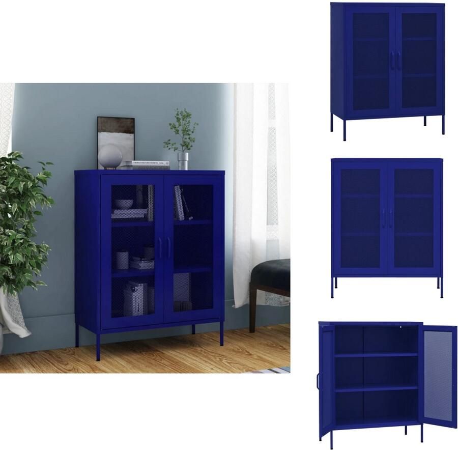 VidaXL Dressoir Dressoirs Zijkast Zijkasten Opbergkast 80x35x101-5 cm staal marineblauw