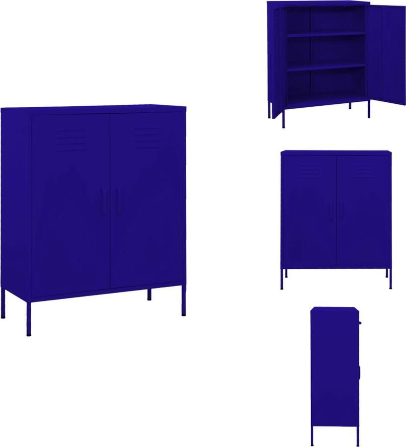 VidaXL Dressoir Dressoirs Zijkast Zijkasten Opbergkast 80x35x101-5 cm staal marineblauw - Foto 2