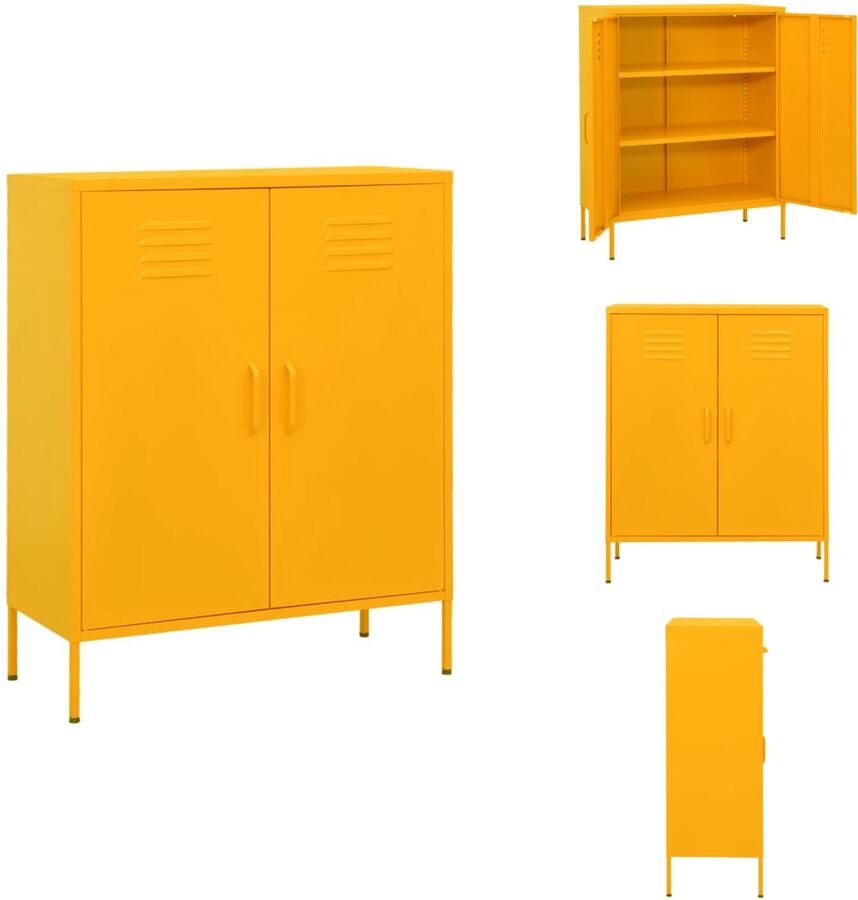 VidaXL Dressoir Dressoirs Zijkast Zijkasten Opbergkast 80x35x101 5 cm staal mosterdgeel