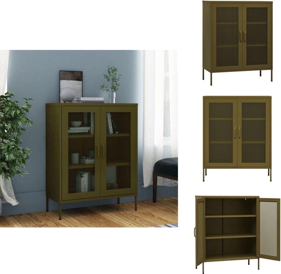 VidaXL Dressoir Dressoirs Zijkast Zijkasten Opbergkast 80x35x101 5 cm staal olijfgroen