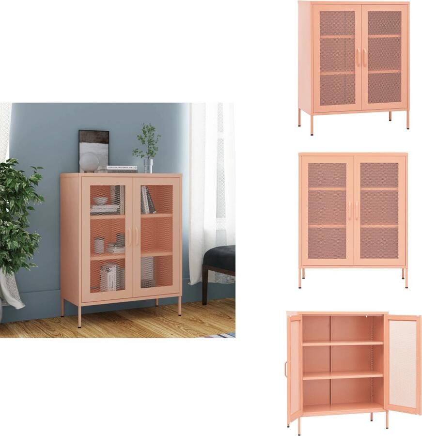 VidaXL Dressoir Dressoirs Zijkast Zijkasten Opbergkast 80x35x101 5 cm staal roze - Foto 2