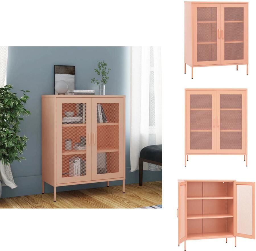 VidaXL Dressoir Dressoirs Zijkast Zijkasten Opbergkast 80x35x101 5 cm staal roze