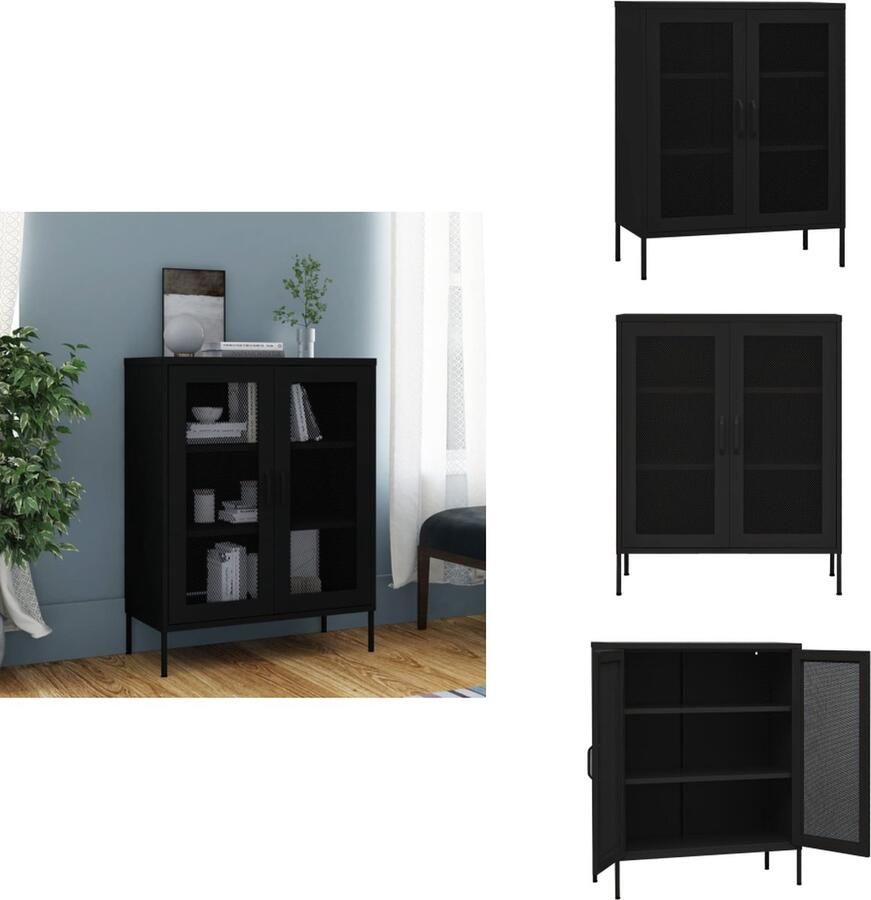VidaXL Dressoir Dressoirs Zijkast Zijkasten Opbergkast 80x35x101-5 cm staal zwart - Foto 2