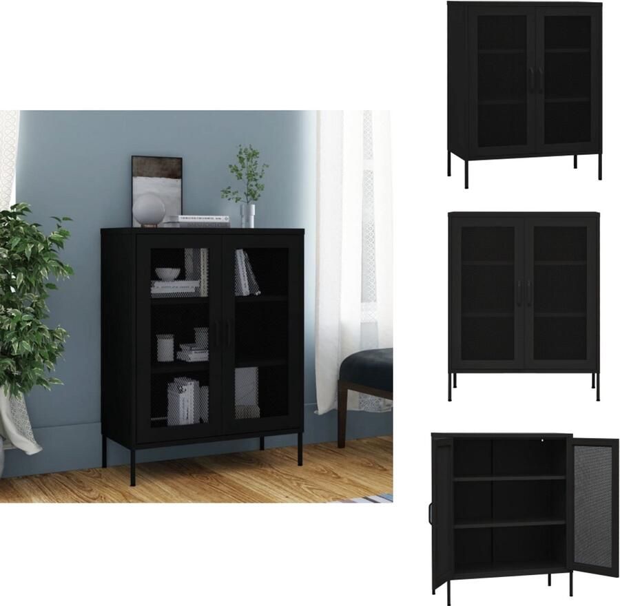 VidaXL Dressoir Dressoirs Zijkast Zijkasten Opbergkast 80x35x101-5 cm staal zwart