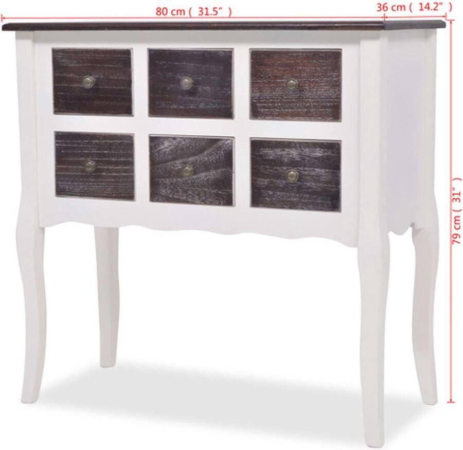 VidaXL Dressoir Dressoirs Zijkast Zijkasten Wandkast met 6 lades hout bruin en wit