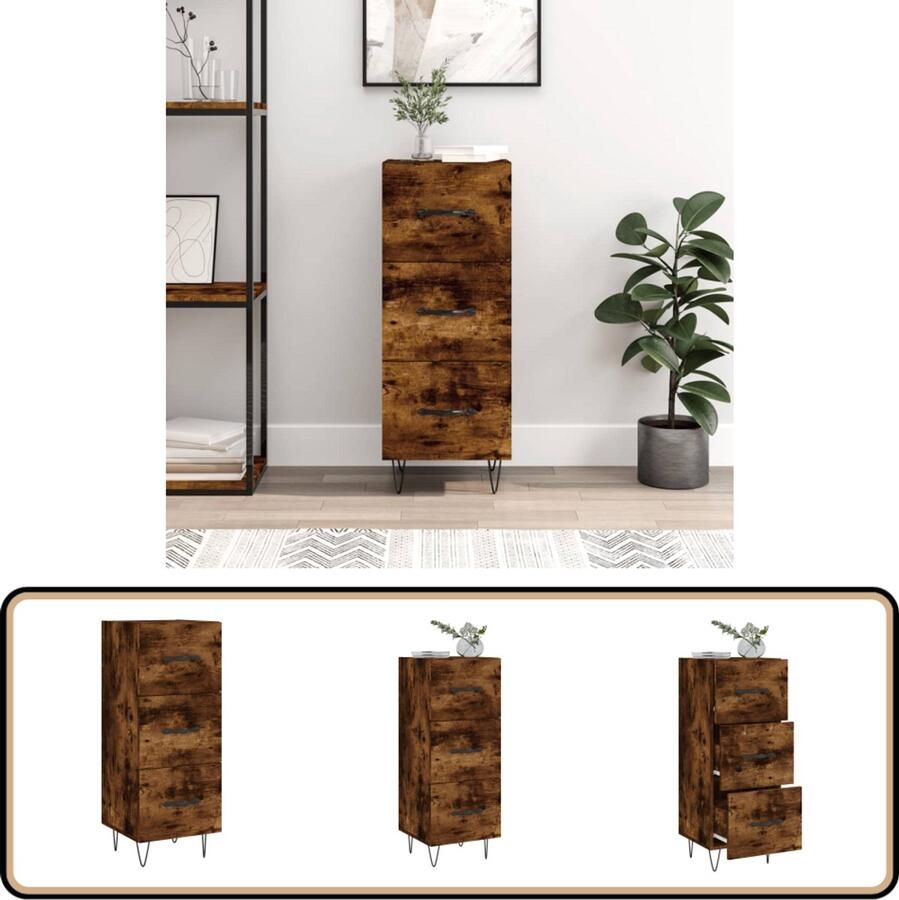 VidaXL Dressoir Gerookt Eiken 34 5x34x90 cm Dressoir Houten Dressoir Modern Dressoir Opbergkast Tv Meubel - Foto 2