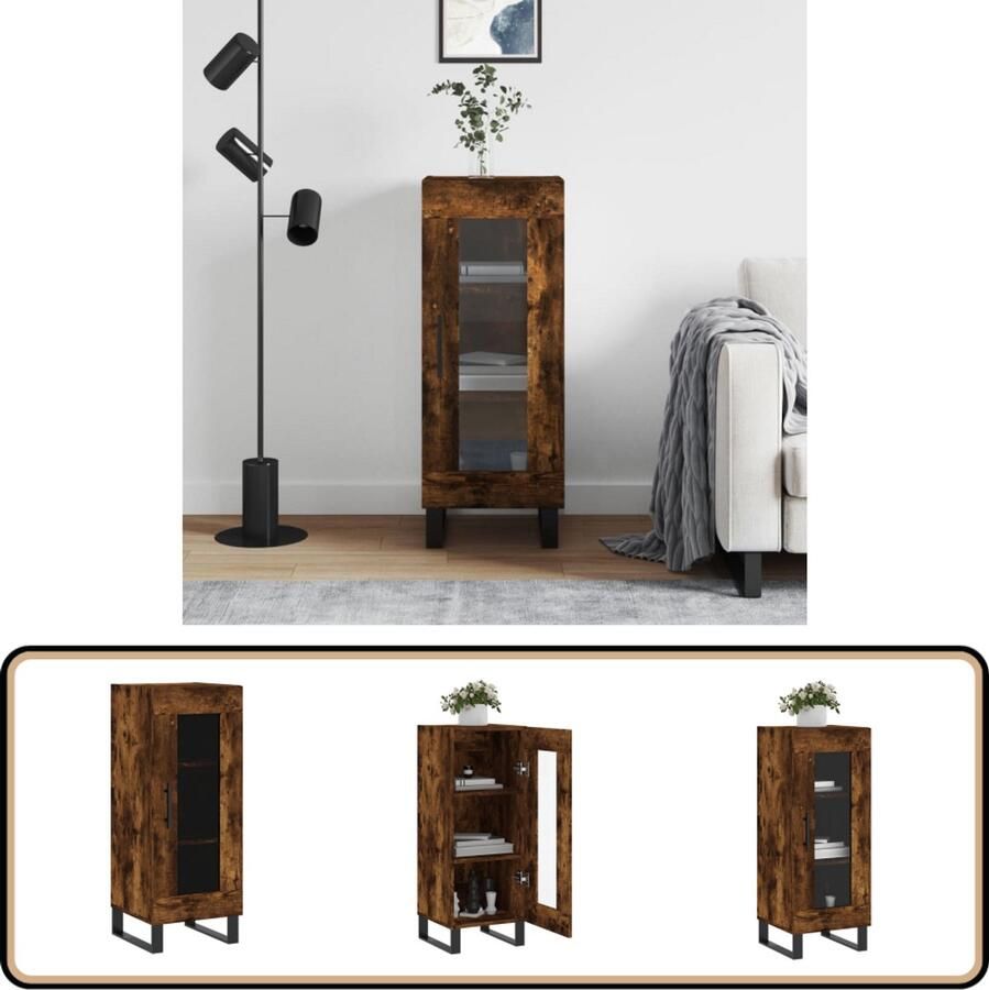 VidaXL Dressoir Gerookt Eiken 34 5x34x90 cm Dressoir Houten Dressoir Vintage Dressoir Landelijk Dressoir Bruine Dressoir - Foto 2