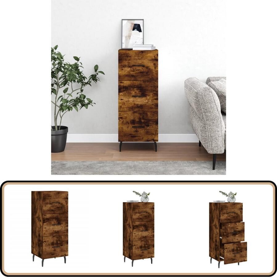 VidaXL Dressoir Gerookt Eiken 34 5x34x90 cm Modern Dressoir Bijzetkast Houten Dressoir Gerookt Eiken Dressoirs