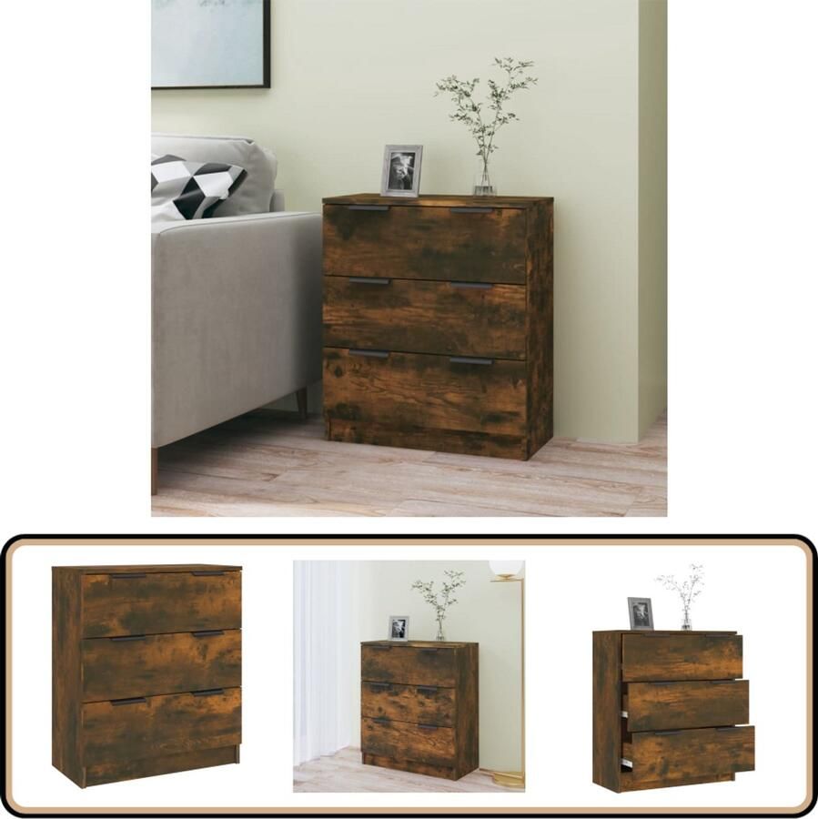 VidaXL Dressoir Gerookt Eiken 60x30x70 cm Dressoir Wandmontage Houten Dressoir Bergruimte Minimalistisch Meubilair