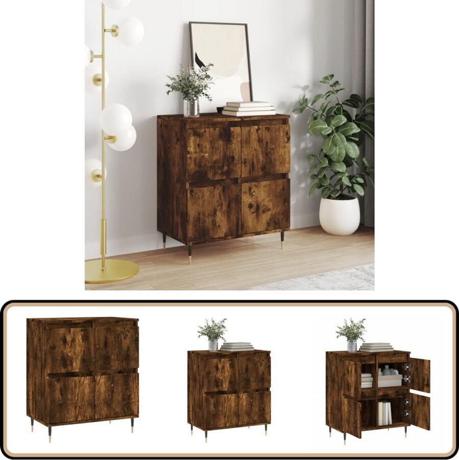 VidaXL Dressoir Gerookt Eiken 60x35x70 cm Dressoir Kast Opbergkast Buffetkast Houten Dressoir - Foto 2