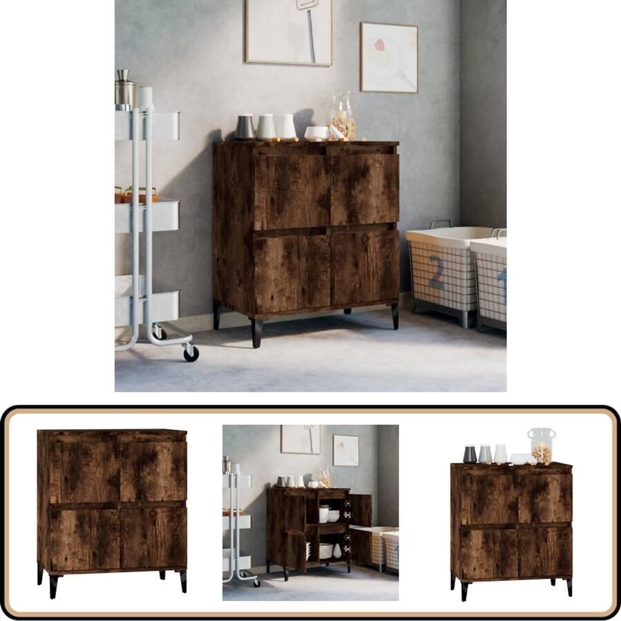 VidaXL Dressoir Gerookt Eiken 60x35x70 cm Dressoir Klassiek Dressoir Houten Dressoir Opbergmeubel Salontafel - Foto 2