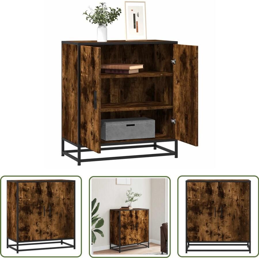The Living Store Dressoir 68x35x76 cm bewerkt hout en metaal gerookt eiken Dressoir Opbergkast Keukenmeubel Industrieel Design Houten Meubels - Foto 2