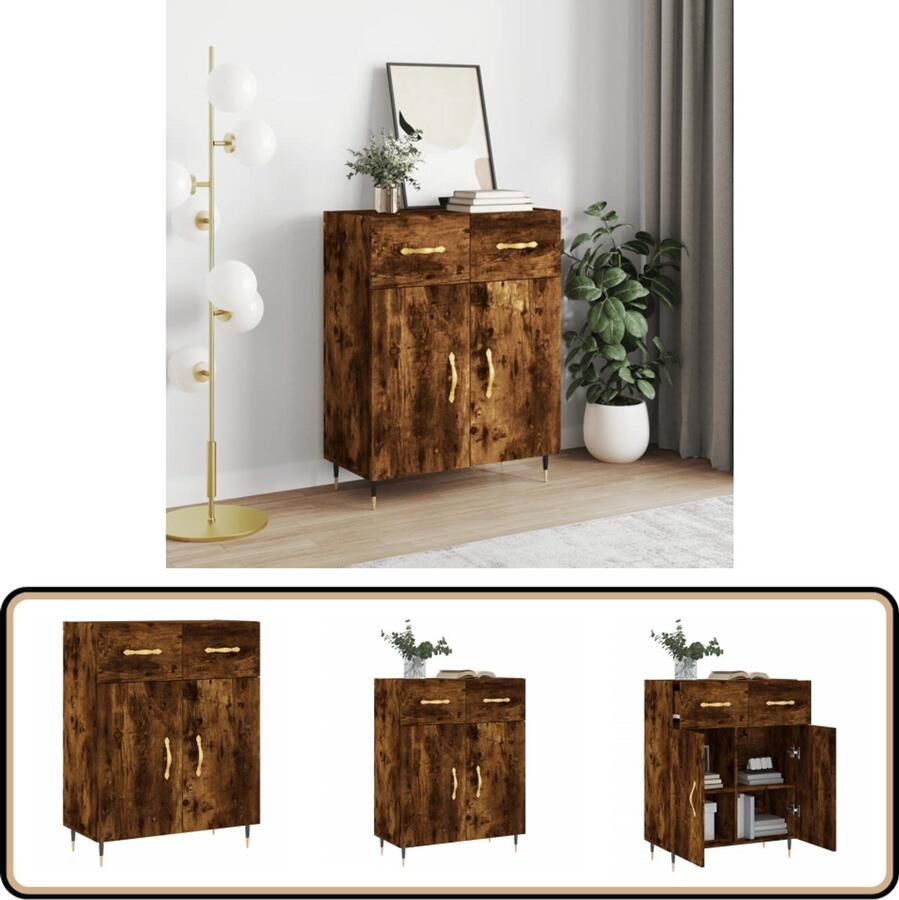 VidaXL Dressoir Gerookt Eiken 69 5x34x90 cm Dressoir Houten Dressoir Modern Dressoir Roestbruine Dressoir Kamermeubilair - Foto 2