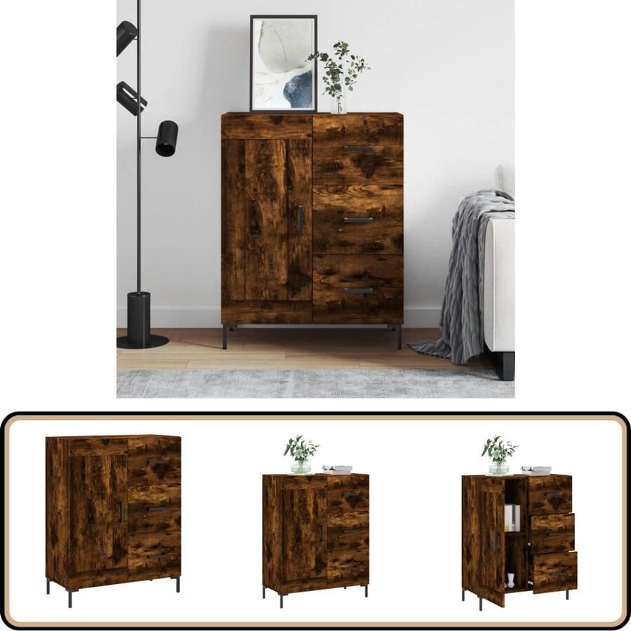 VidaXL Dressoir Gerookt Eiken 69 5x34x90 cm Dressoir Houten Dressoir Vintage Dressoir Landelijk Dressoir Opbergkast