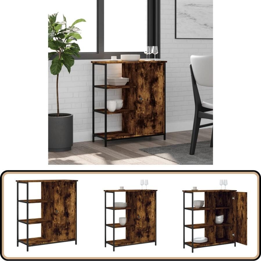 VidaXL Dressoir Gerookt Eiken 70x30x80 cm Dressoir Kast Houten Dressoir Opbergkast Woonkamerdecoratie - Foto 2