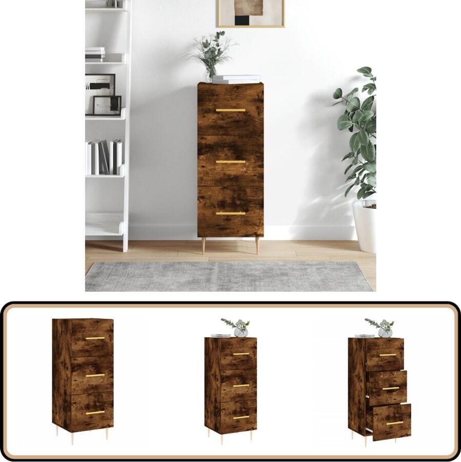 VidaXL Dressoir Gerookt Eiken Bewerkt Hout 90 cm Dressoir Bijzettafel Houten Dressoir Modern Dressoir Bruine Dressoir - Foto 2