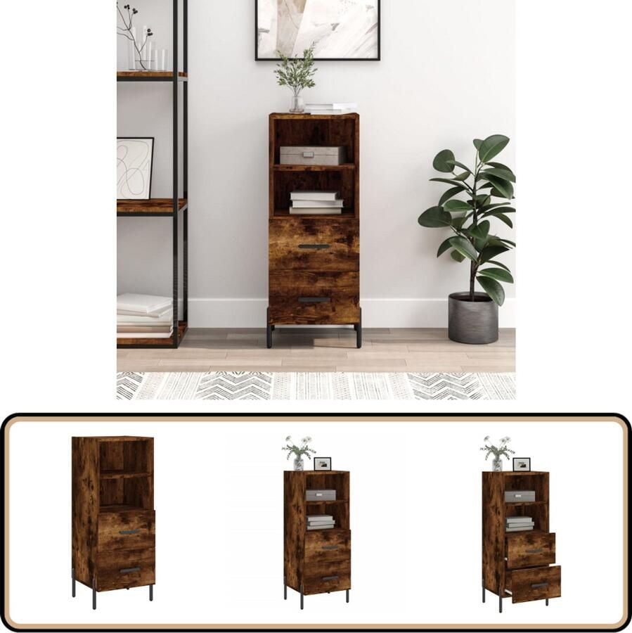 VidaXL Dressoir Gerookt Eiken Bewerkt Hout 90 cm Dressoir Modern Dressoir Houten Dressoir Bruine Dressoir Opbergkast - Foto 2