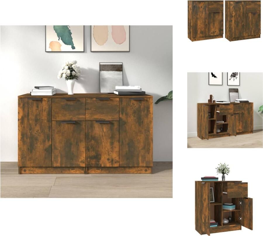 VidaXL Dressoir Gerookt eiken Set van 2 60 x 30 x 70 cm Bewerkt hout Keukenkast
