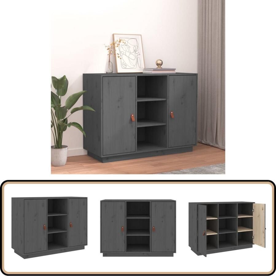VidaXL Dressoir 100x40x75 cm Massief Grenenhout Grijs Dressoir Houten Dressoir Grenoble Hout Vintage Dressoir Kamerinrichting