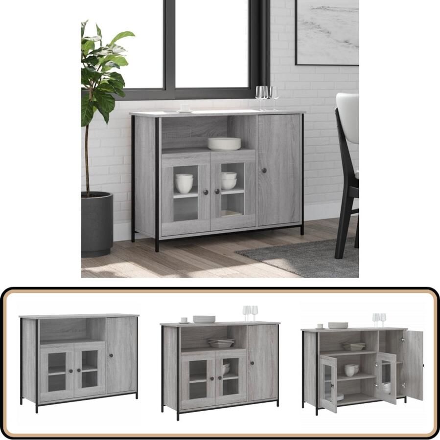 VidaXL Dressoir Grijs Sonoma 100x35x75 cm Dressoir Grijze Dressoirs Houten Dressoir Vintage Dressoir Salontafel - Foto 2