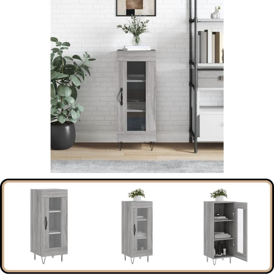 VidaXL Dressoir Grijs Sonoma Eik 34 5x34x90 cm Dressoir Grijze Dressoirs Houten Dressoirs Salontafel Opslagmeubels - Foto 2