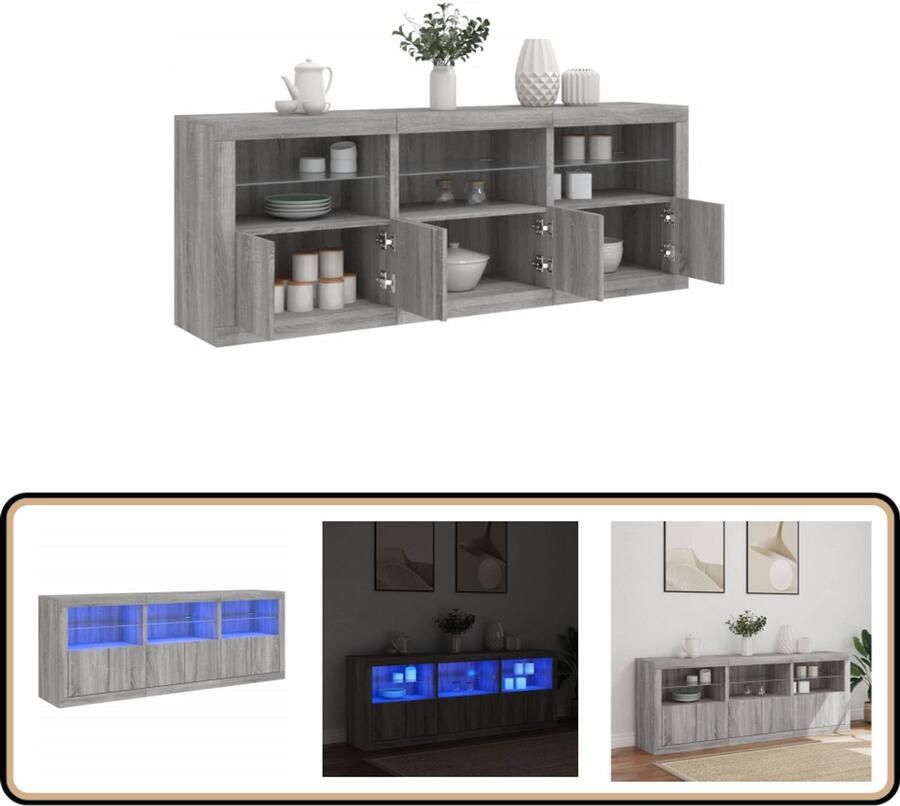 VidaXL Dressoir Grijs Sonoma Eiken 181 5 cm Dressoir Led Verlichting Moderndressoir Grijssoma Eiken Opbergkast