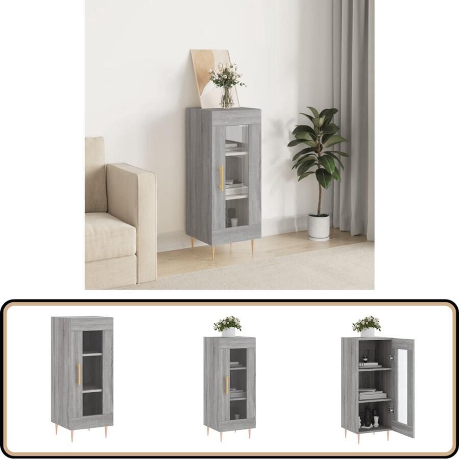 VidaXL Dressoir Grijs Sonoma Eiken 34 5x34x90 cm Dressoir Grijze Dressoirs Houten Dressoir Salontafel Tv Meubel - Foto 2