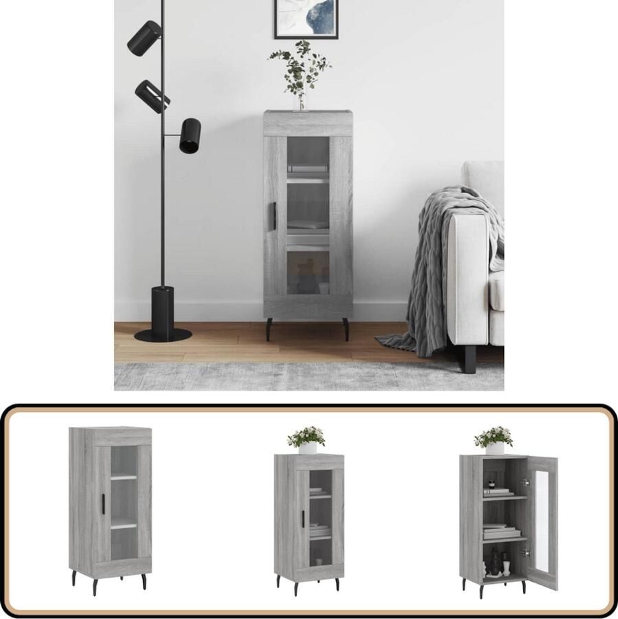 VidaXL Dressoir Grijs Sonoma Eiken 34 5x34x90 cm Dressoir Grijze Dressoirs Houten Dressoirs Salontafel Tv Tafel - Foto 4