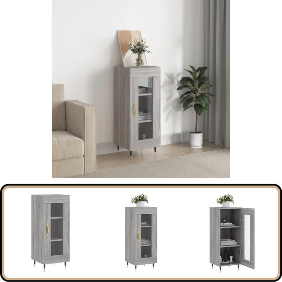 VidaXL Dressoir Grijs Sonoma Eiken 34 5x34x90 cm Dressoir Kast Grijze Kast Houten Dressoir Salontafel - Foto 2