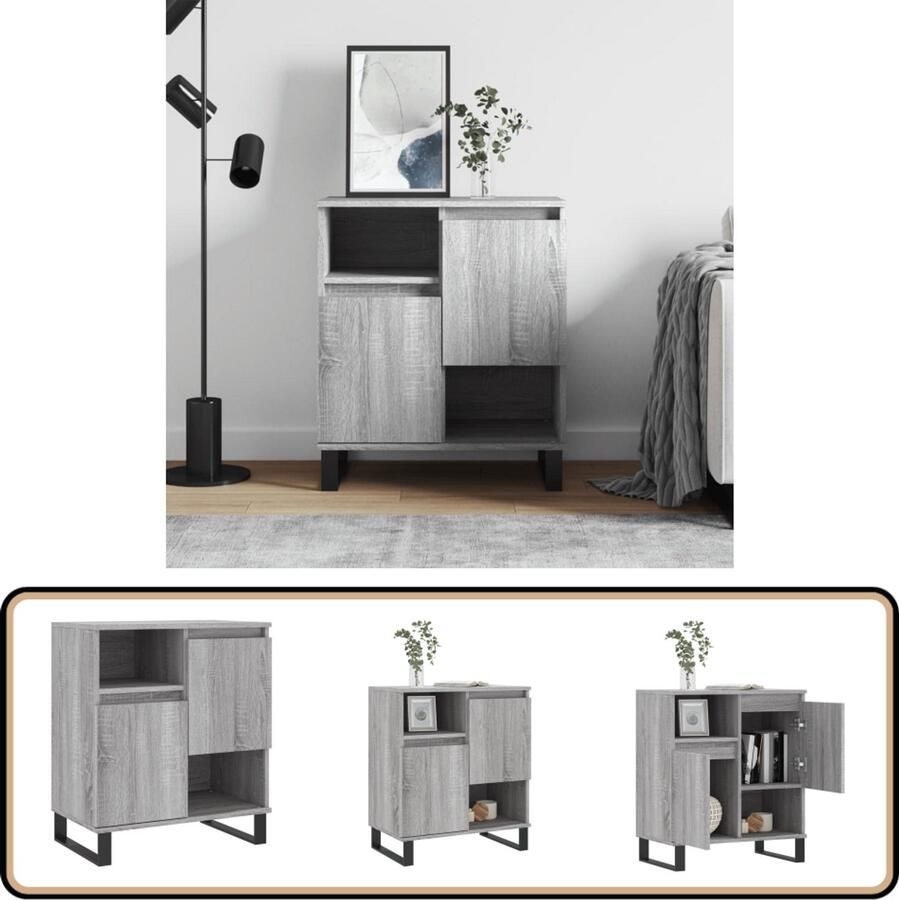 VidaXL Dressoir Grijs Sonoma Eiken 60x35x70 cm Dressoir Buffetkast Opbergkast Houten Kast Grijze Kast - Foto 2