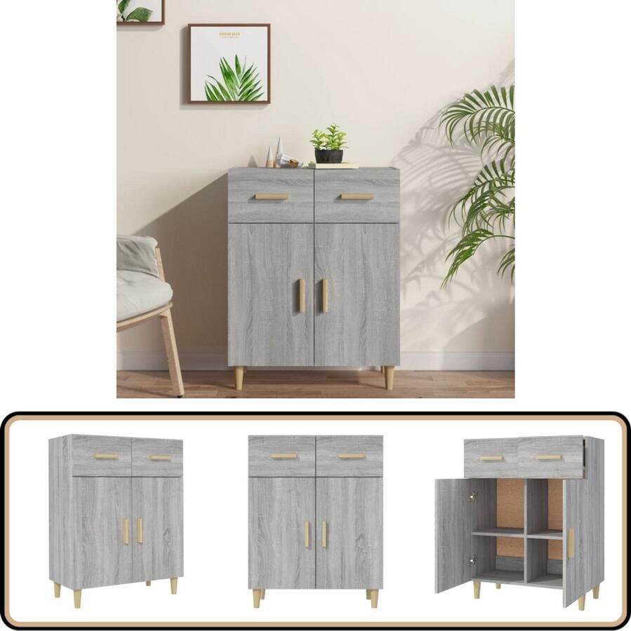 VidaXL Dressoir Grijs Sonoma Eiken 69 5x34x89 cm Dressoir Houten Dressoir Grijze Dressoir Sonoma Eiken Dressoir Vintage Dressoir - Foto 2