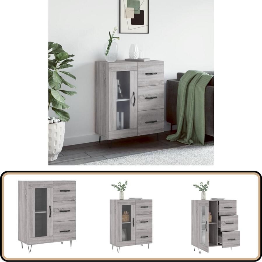 VidaXL Dressoir Grijs Sonoma Eiken 69 5x34x90 cm Dressoir Klassiek Meubel Grijze Commode Houten Dressoir Salontafel - Foto 2