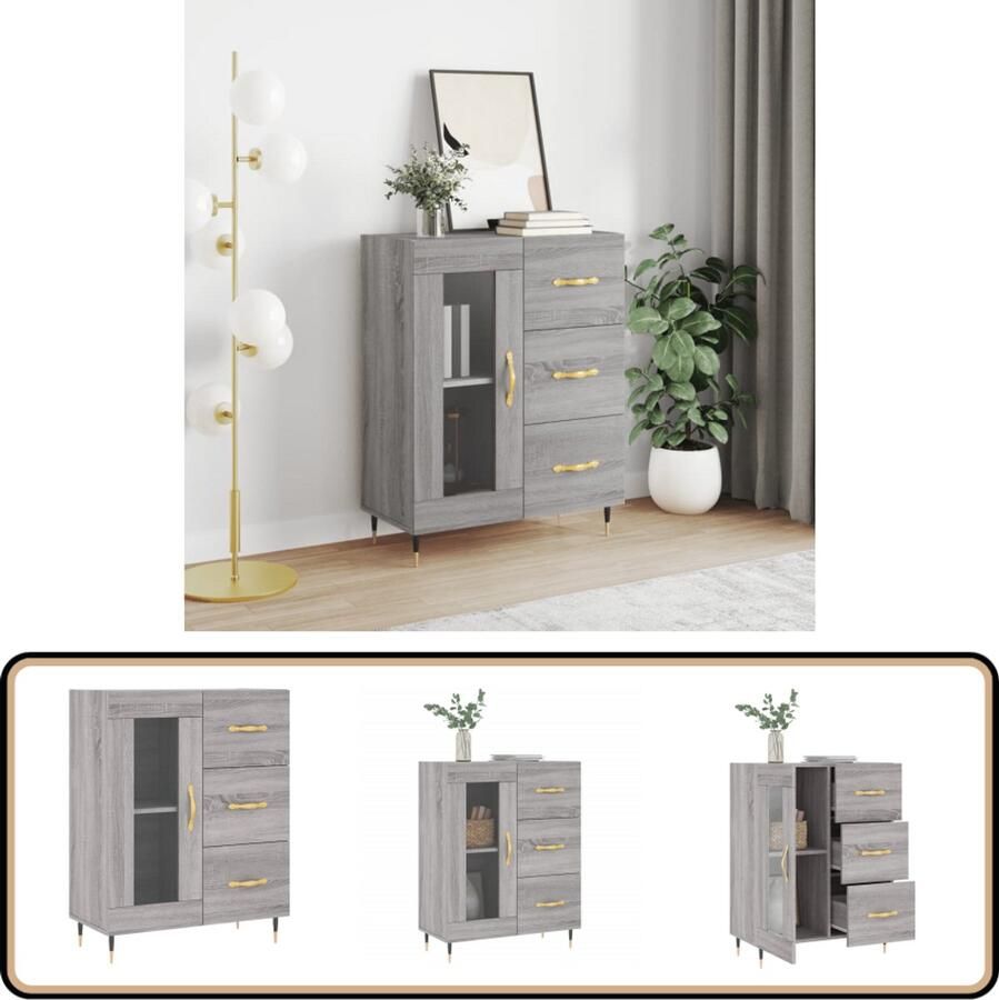 VidaXL Dressoir Grijs Sonoma Eiken 69 5x34x90 cm Dressoir Salontafel Houten Dressoir Grijze Dressoir Vintage Dressoir - Foto 2