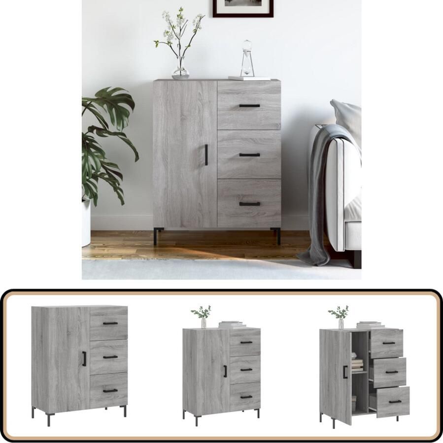 VidaXL Dressoir Grijs Sonoma Eiken 69 5x34x90cm Dressoir Opbergkast Salontafel Houten Dressoir Grijze Dressoir - Foto 2