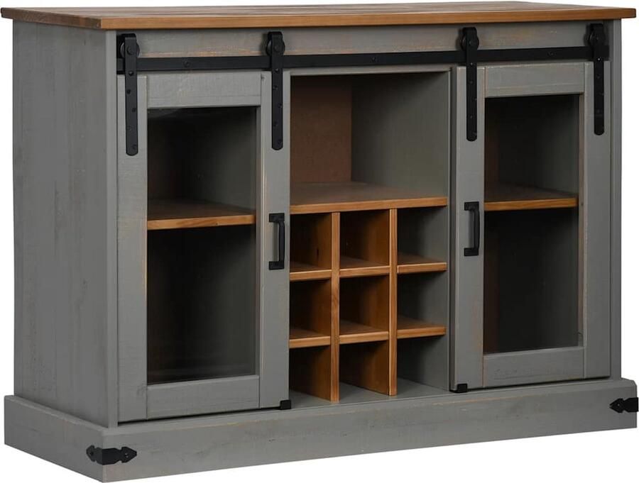 VidaXL Dressoir HALDEN 2 schuifdeuren 112x40x80 cm massief hout grijs