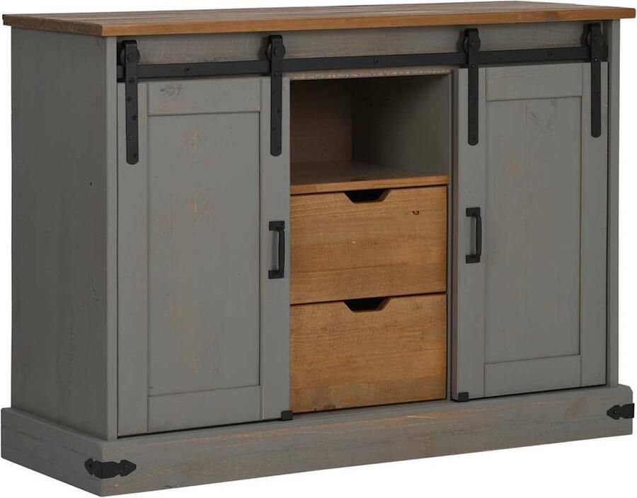 VidaXL Dressoir HALDEN 2 schuifdeuren 112x40x80 cm massief hout grijs