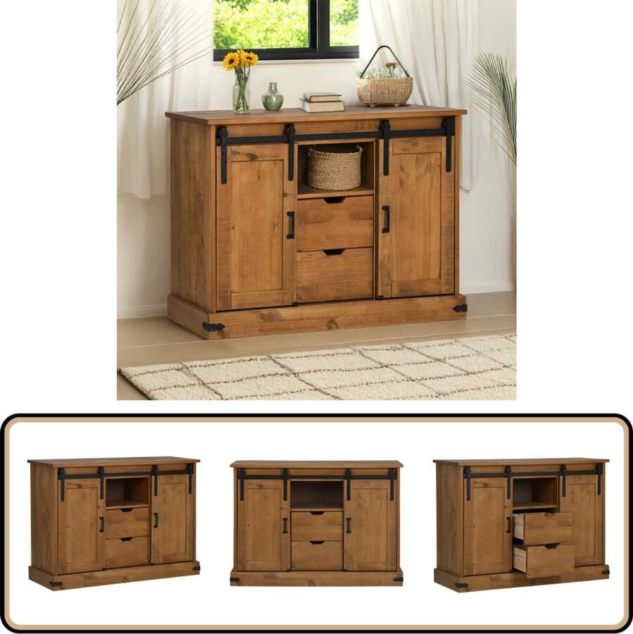 VidaXL Dressoir HALDEN massief hout 112x40x80 cm Dressoir Tv Meubel Houten Dressoir Opbergkast Salontafel