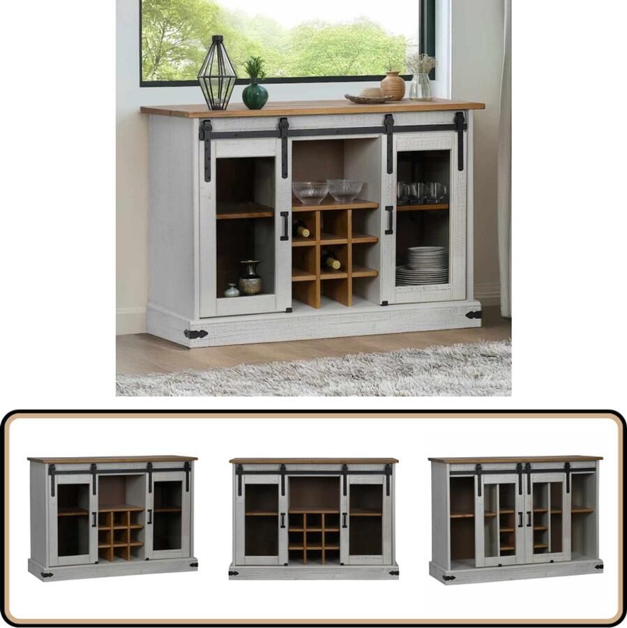 VidaXL Dressoir HALDEN 2 schuifdeuren 112x40x80 cm massief hout wit