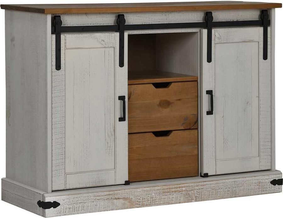 VidaXL Dressoir HALDEN 2 schuifdeuren 112x40x80 cm massief hout wit