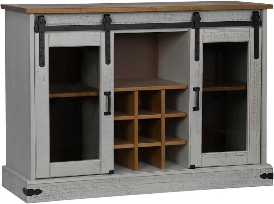 VidaXL Dressoir HALDEN 2 schuifdeuren 112x40x80 cm massief hout wit