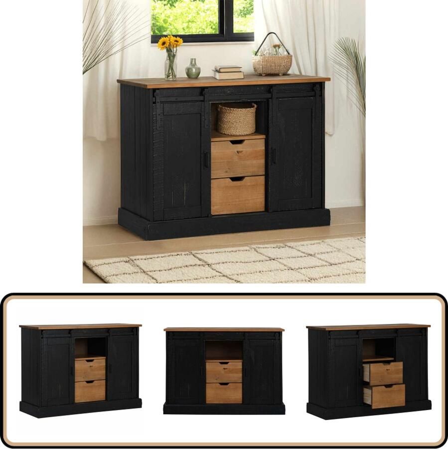 VidaXL Dressoir HALDEN 112x40x80 cm Hout Zwart Dressoir Tv-meubel Opbergkast Salontafel Houten Meubels
