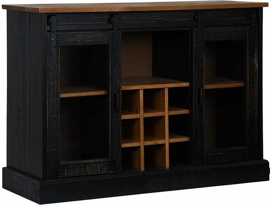 The Living Store Dressoir HALDEN 2 schuifdeuren 112x40x80 cm massief hout zwart Dressoir Halden Houten Dressoir Tv Meubel Opberg Dresser - Foto 2