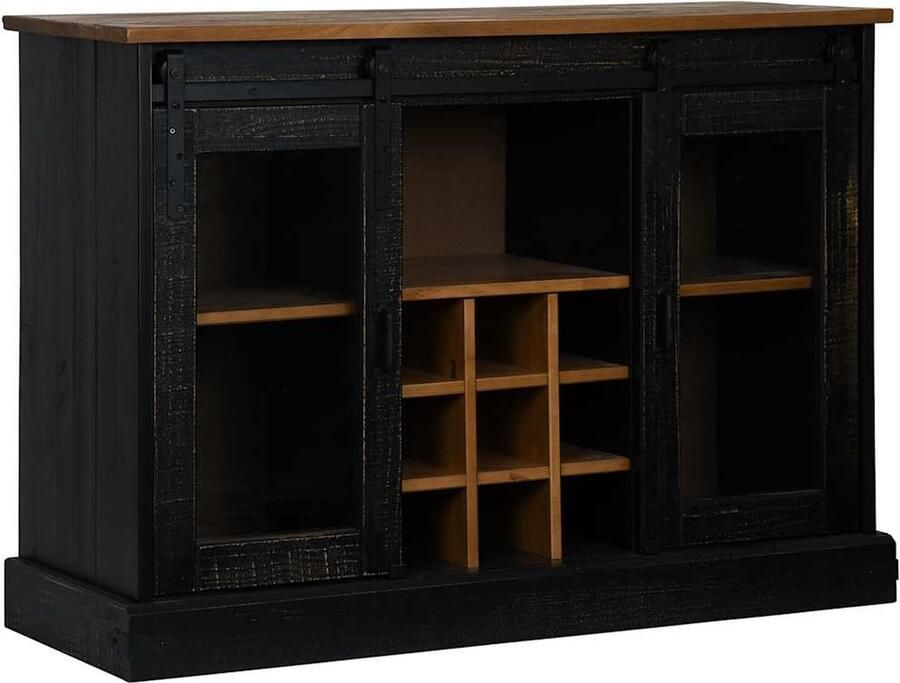 VidaXL Dressoir HALDEN 2 schuifdeuren 112x40x80 cm massief hout zwart